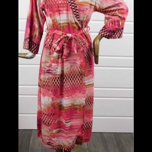 Oscar De La Renta Pink Patterned Dress Robe L
